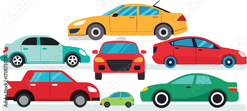Diverse collection of modern cars and vehicles scalable vector illustration for design projects
