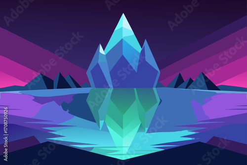 Gradient Crystal Lake Under Neon Aurora Vector