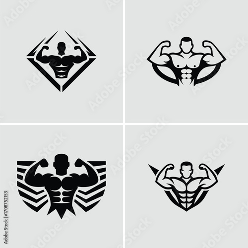 Illustration of a muscular arm flexing in a black and white style graphic art. Vector illustration