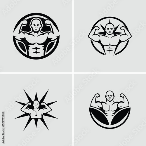 Illustration of a muscular arm flexing in a black and white style graphic art. Vector illustration