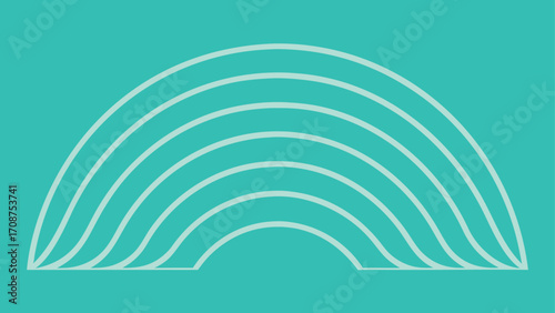 Minimalist Turquoise Rainbow Arc with White Lines Abstract teal wave on transparent background