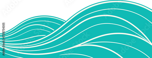 Abstract Turquoise Waves with White Lines on Black Abstract teal wave on transparent background