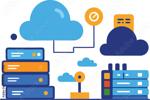 Scalable cloud computing server and data storage vector illustration for business