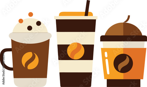 Vector collection of delicious coffee drinks icons and illustrations