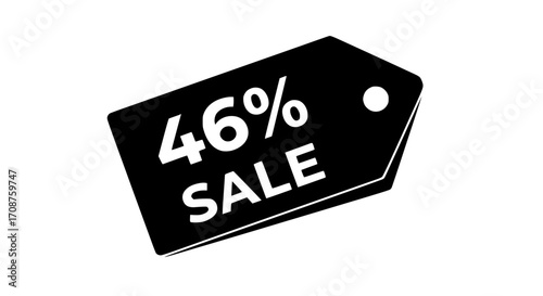 A minimalist image of a bold black price tag highlighting a 46% sale, perfect for conveying savings and attracting customers, essential for any marketing campaign. vector illustration