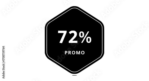 A striking 72% off promo badge. The black and white contrast make it stand out. vector illustration