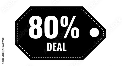 An eye-catching black label showcasing a prominent 80% DEAL, a compelling visual that grabs attention. This illustration evokes the concept of sales and offers with sharp, clean lines.