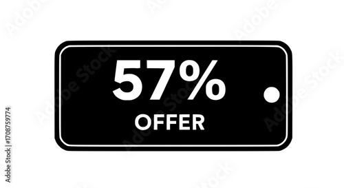 minimalist tag declares 57% OFFER, the black rectangle with the elegant touch of white detailing. Perfect for your sale needs. vector illustration