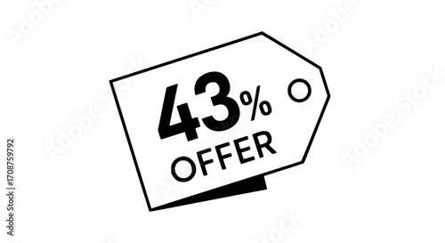 A simple, bold price tag illustrates a prominent 43% discount offer, perfect for promotions and sales. vector illustration