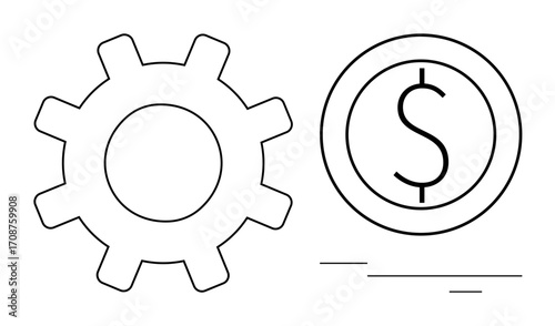 Gear and coin icon highlighting process improvement and economic strategy. Ideal for finance, business management, commerce, workflow optimization, investment, cost analysis, profitability. Simple