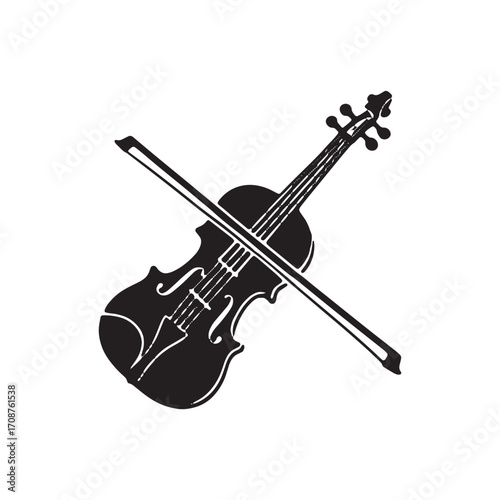 Violin Silhouette with Bow – Classical String Instrument Vector
