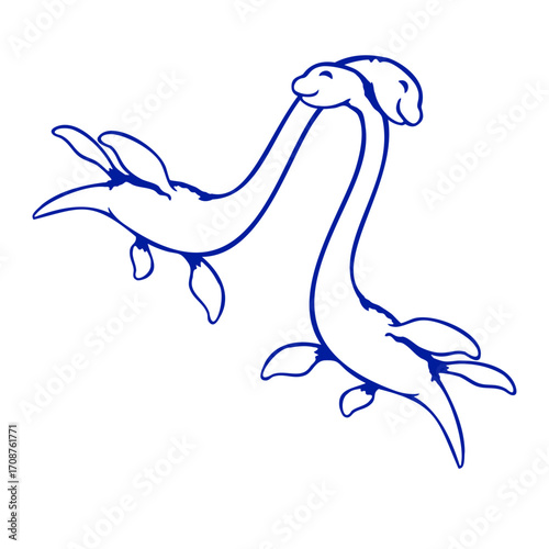 2 Plesiosaur Dinosaur Love Friends Dino Couple Cuddling