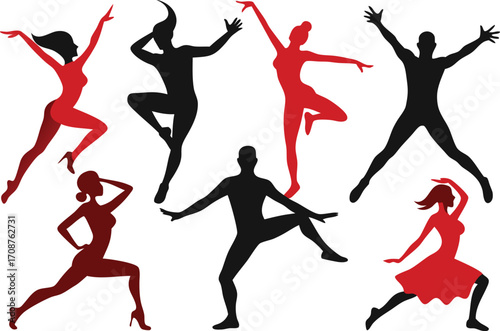 Dynamic dance silhouettes collection vector illustrations for artistic expression eps
