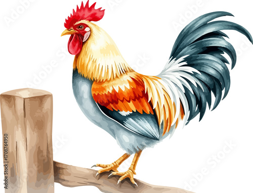 Watercolor vector illustration a rooster.