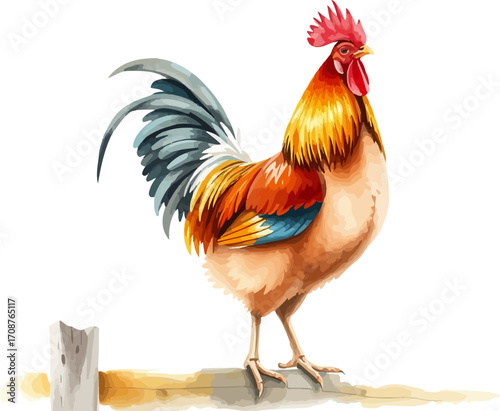 Watercolor vector illustration a rooster.
