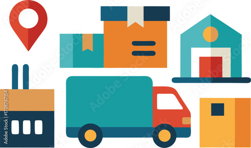 Vector illustration of delivery and logistics icons for shipping and distribution services