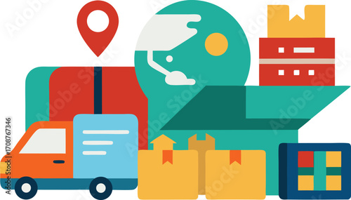 Delivery and logistics vector illustration for worldwide shipping and e-commerce services