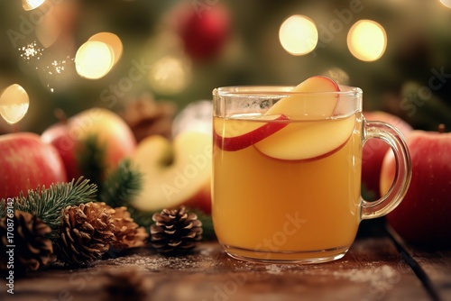 Warm Apple Cider With Spices and Apples in a Cozy Holiday Setting.