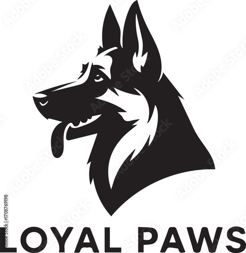 Loyal Paws German Shepherd Logo Design Bold Monochromatic Veterinary Services