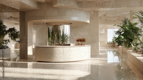Modern luxury interior with terrazzo details and contemporary design elements