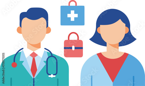 Doctor and nurse medical professional vector illustration bundle for healthcare graphics