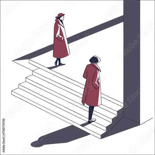 Silhouette of businesspeople and pedestrians walking in the city, an illustration