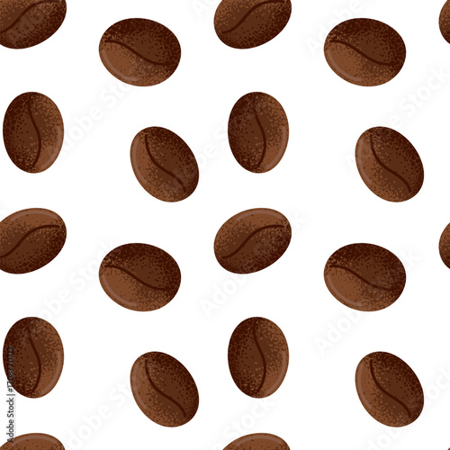 Seamless Coffee bean pattern. Endless textured vector illustration for restaurant or cafe. Backdrop of arabica and robusta grains. Repeated background for wallpaper, wrapping, packing, scrapbooking