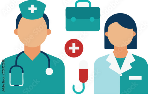 Doctor and nurse medical elements bundle vector illustration scalable healthcare icons eps