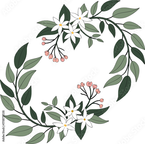 Seamless floral pattern with green olive branches and leaves, a decorative nature illustration