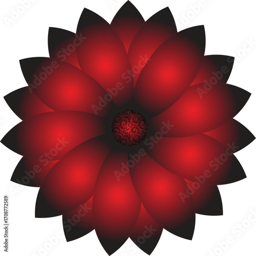 Vibrant Flower: This striking digital art piece showcases a close-up view of a beautifully rendered flower. The piece is adorned with gradient red petals, radiating from a dark center.