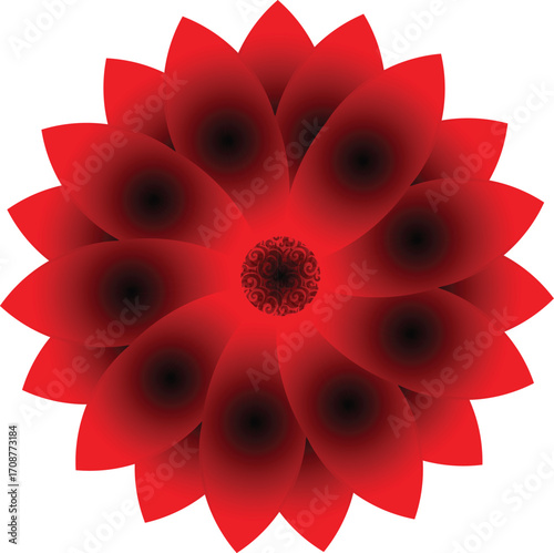 Radiant Bloom: A vibrant, intricately designed red flower blossoms with captivating depth and dimension. Its petals, radiating from a central core, are a testament to nature's art.