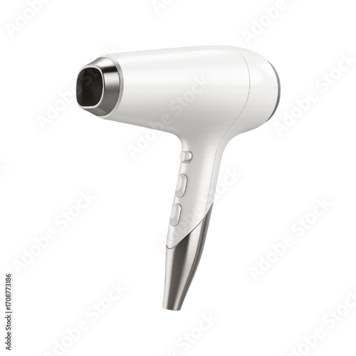 Modern white and silver hair dryer isolated on transparent background