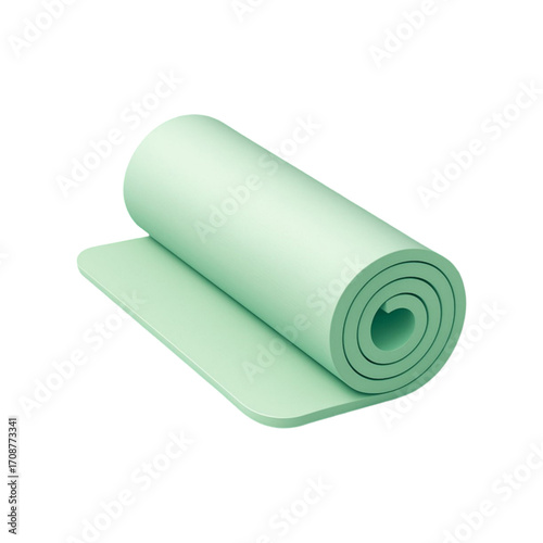 Rolled up light green yoga mat isolated on transparent background