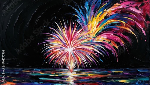 Colorful fireworks light up the night sky over a calm body of water during a festive celebration