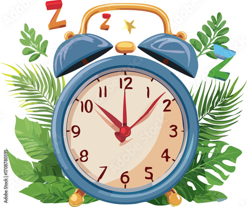 alarm clock on green background