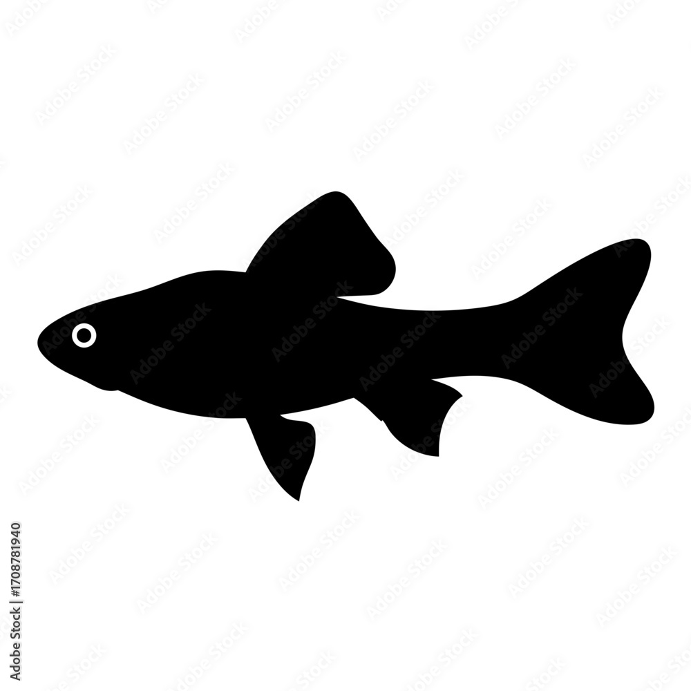 Obraz premium Simple black fish silhouette, a classic aquatic animal illustration or icon image