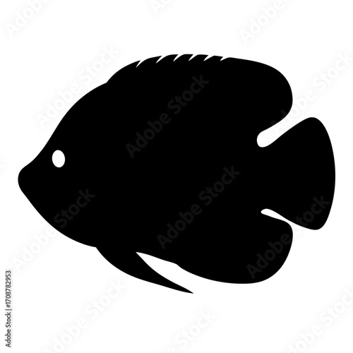 Black silhouette of a freshwater fish with elongated fins and spiky dorsal