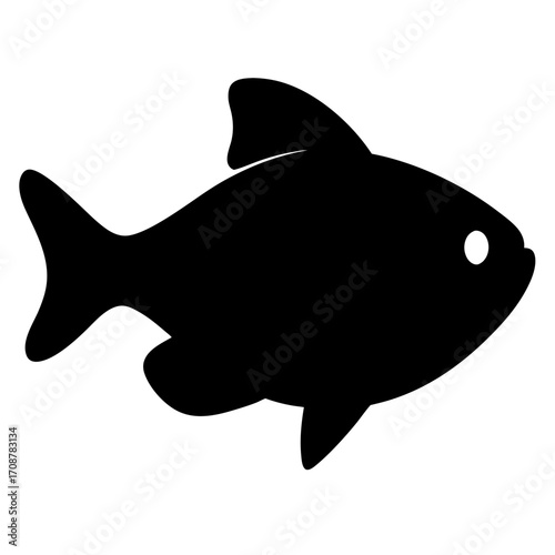 Black silhouette of a fish with visible fin and small white eye