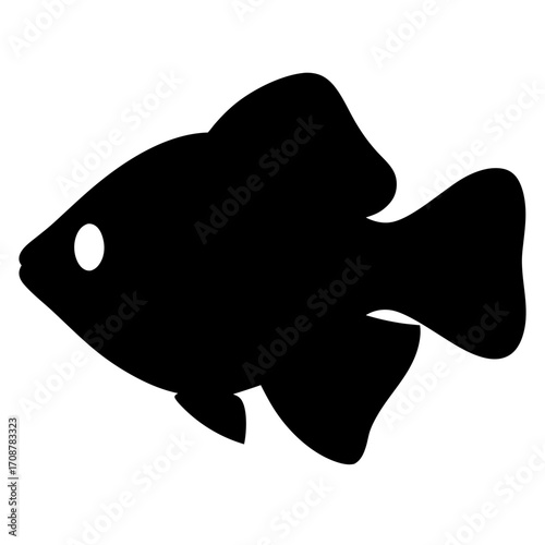Black silhouette of a fish with fins and visible eye detail