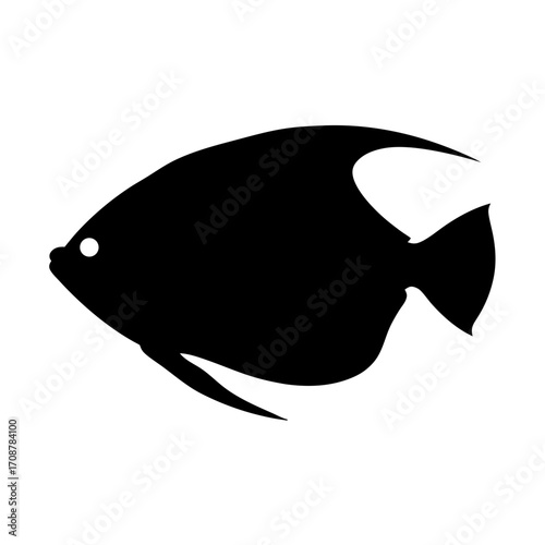Silhouette of a tropical fish with long dorsal fin and extended tail