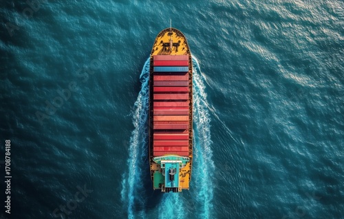 Large Cargo Ship Traveling Through Deep Blue Waters Under Clear Sky
