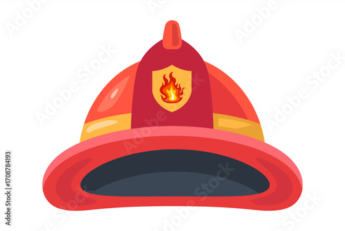 Red firefighter helmet. Head protection. Flat illustration.