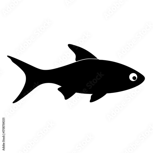 Silhouette of a Fish with Distinct Fins and a Circular Eye, in Black