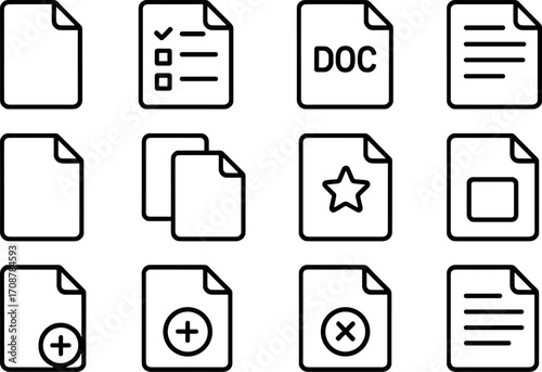 Variety of document icons displayed in a grid layout highlighting different file types and functions
