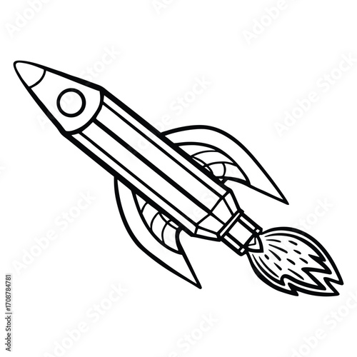 Silhouette of pencil turning into a rocket isolated on a white background