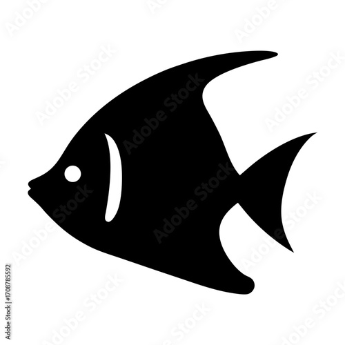 Simple vector image of a black angelfish swimming in an aquarium or ocean
