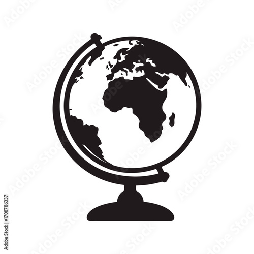 Black and white silhouette of a globe on a stand
