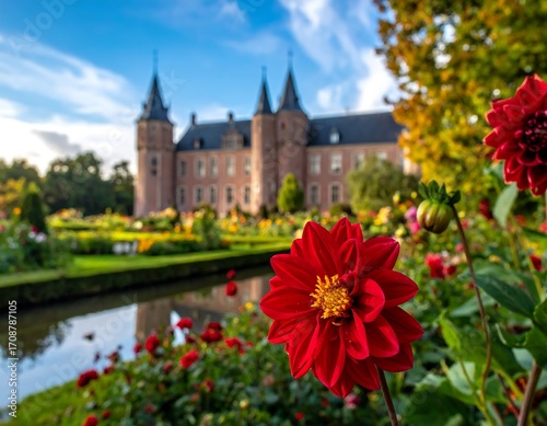 Castle garden, vibrant flowers