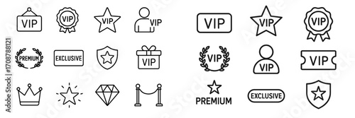 Different symbols representing exclusive membership and VIP status for various special programs and events