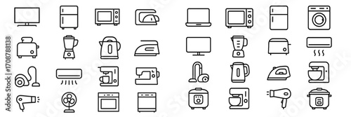 Collection of kitchen and home appliance icons in a minimalist design format